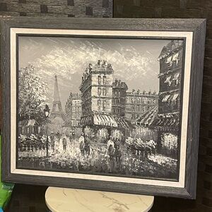 C. Burnett canvas Painting Cityscape Paris & Eiffel Tower, framed 29" X 25"